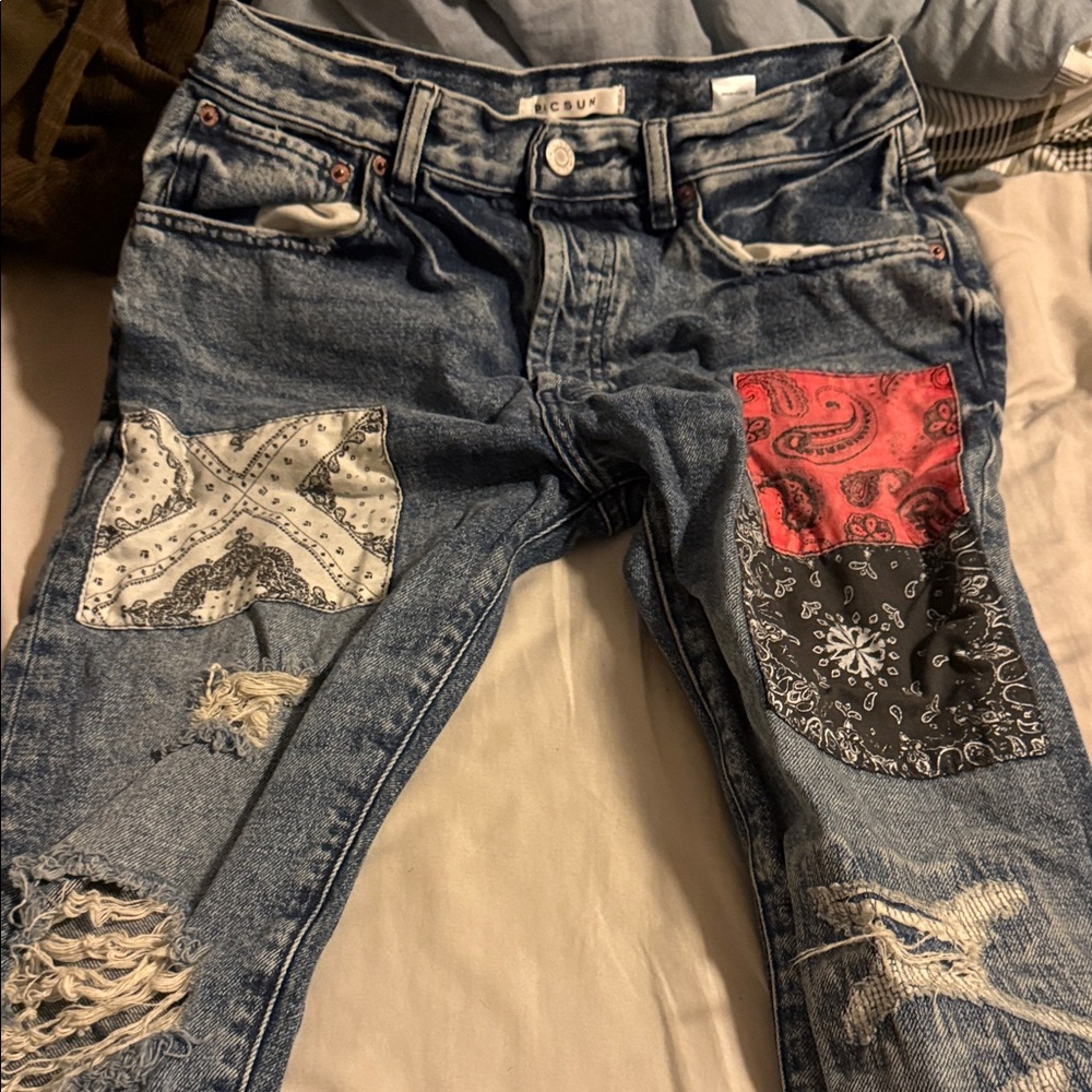 PacSun Blue Patchwork Skinny Jeans